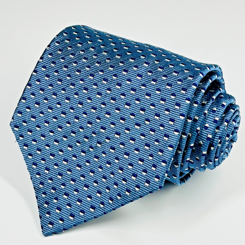 Harold Powell Repp Silk Short 56" Men's Necktie Light Blue Geometric Shapes USA